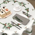 thumbnail image 5 of Merry Christmas Green Flower Wreath Tablecloth Round 60 Inch, Winter White Floral Polyester Circle Table Cloth Wrinkle Stain Resistant Washable Table Cover for Kitchen Room Party Picnic, 5 of 6