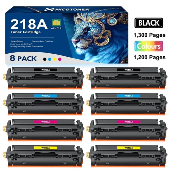 With-Chip 218A Toner Cartridges Compatible for HP 218A 3301fdw 3201dw Laserjet 3301sdw 3301cdw W2180A W2181A W2182A W2183A Printer Ink Black,Cyan,Yellow,Magenta * 8 Pack