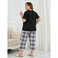 thumbnail image 6 of ValueVibe Plus Size Pajama Sets for Women V-Neck Short Sleeve and Capri Pants Pajamas 2 Piece Loungewear Sets, Black Plaid XL, 6 of 10