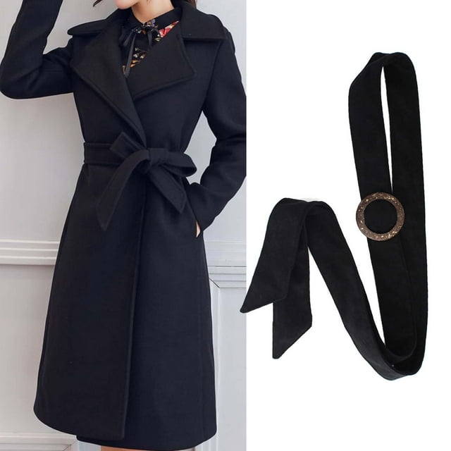 Abrigo de lana para mujer, cinturón de cintura, cinturón de repuesto, versátil, moderno, con hebilla, gabardina, cinturón, cinturón para chaqueta, Negro Fernando Cinturón ancho