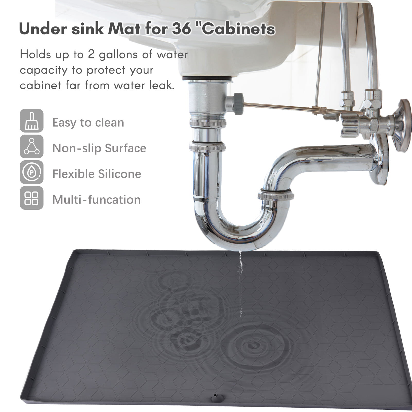 LotFancy Under Sink Mat for Kitchen, Washable Under Cabinet Liner, Black,  36x24 in