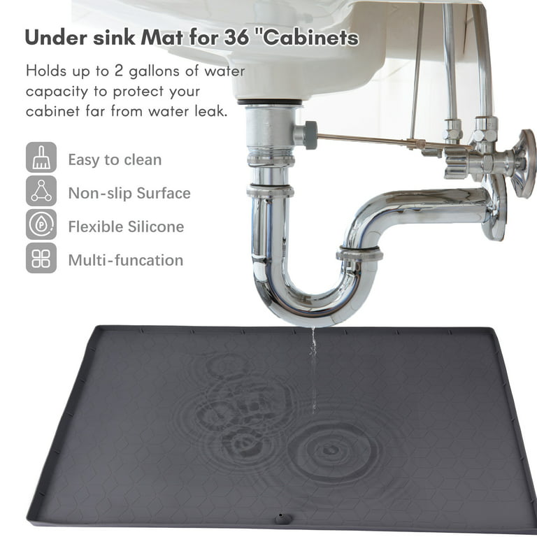 Bellzacasa Under Sink Mat, 34'' x 22'' Under Sink Mats for Kitchen  Waterproof, Flexible Silicone Kitchen Cabinet Liner with Drain Hole, Under  Sink Tray for Drips Leaks Spills, Black - Yahoo Shopping