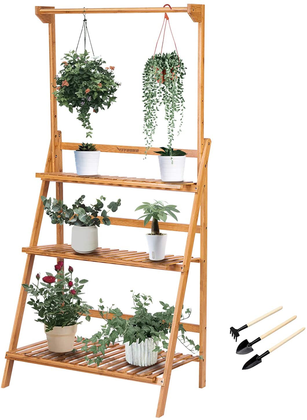 Polar Aurora Plant Flower Stand Rack Shelf 3-Tier Bamboo Foldable Pot Racks Planter Organizer Display Shelves