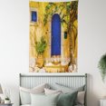 thumbnail image 3 of Yellow and Blue Tapestry, Traditional Greek House Door with Flowers and Tree Mediterranean Scenery, Wall Hanging for Bedroom Living Room Dorm Decor, 60W X 80L Inches, Multicolor, by Ambesonne, 3 of 5