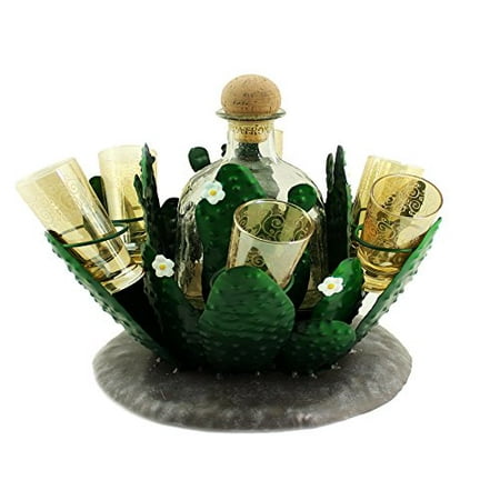 Cactus Glasses Atlantic Collectibles Cactus Whisky Liquor Hand Made Metal Bottle And Shot Glass Holder Figurine 8.25