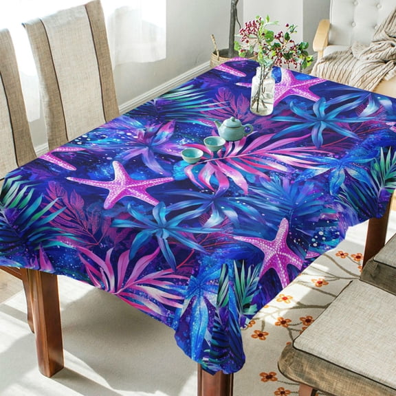 Yayeee Tablecloths 54" x 54" Rectangle Wrinkle Resistant Party Table Cover, Neon Pink Starfish