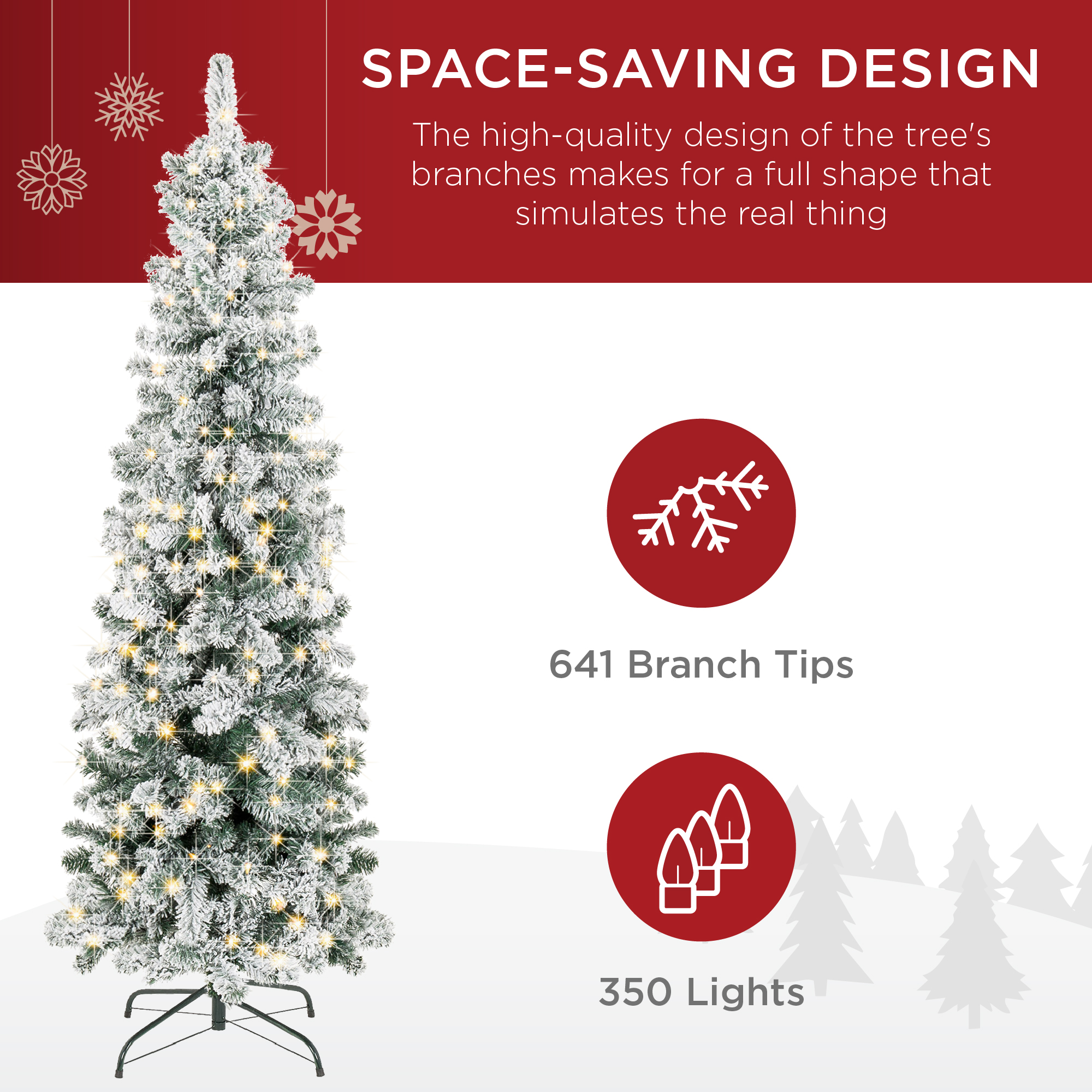 Best Choice Products 7.5ft Pre-Lit Artificial Snow Flocked Pencil Christmas Tree Holiday Decoration w/ 350 Clear Lights - image 5 of 7