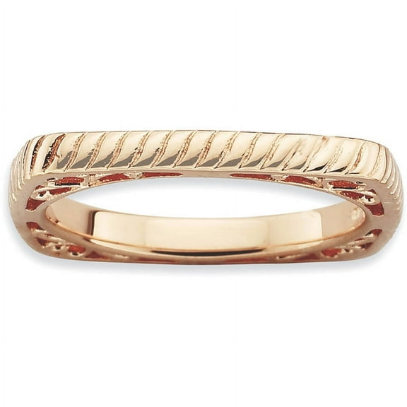 Sterling Silver Polished Pink-Plate Square Ring