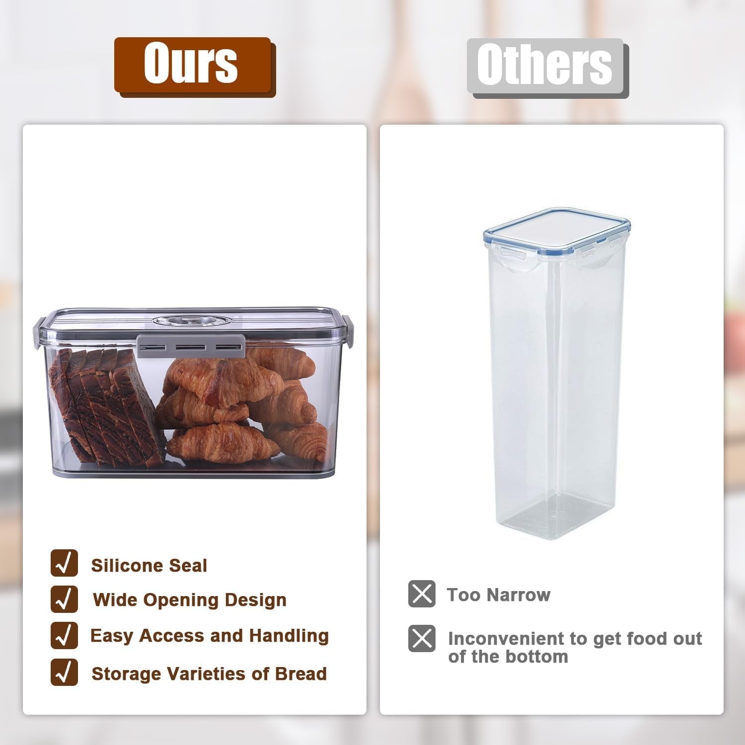 BAODELI Bread Box Bread Boxes for Kitchen Counter Airtight, Time Recording Bread Storage Container with Lid, Bread Keeper for Homemade Bread, Toast, Bagel, Donut and Cookies, (Extra large size)