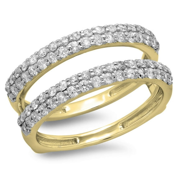 Dazzlingrock Collection 0.90 Carat (ctw) 10K Round Cut Diamond Ladies Anniversary Wedding Double Ring, Yellow Gold, Size 6.5