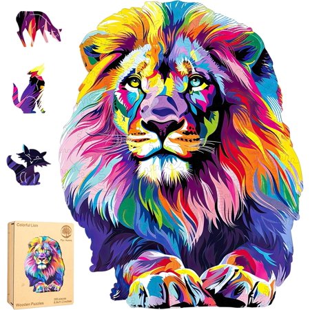Wooden Puzzles for Adults, Lion Jigsaw Puzzles 200 Pieces, Unique Shaped Puzzle for Adults and Kids, Beautiful Gift Family Game 10.8 x 11.2 Inch