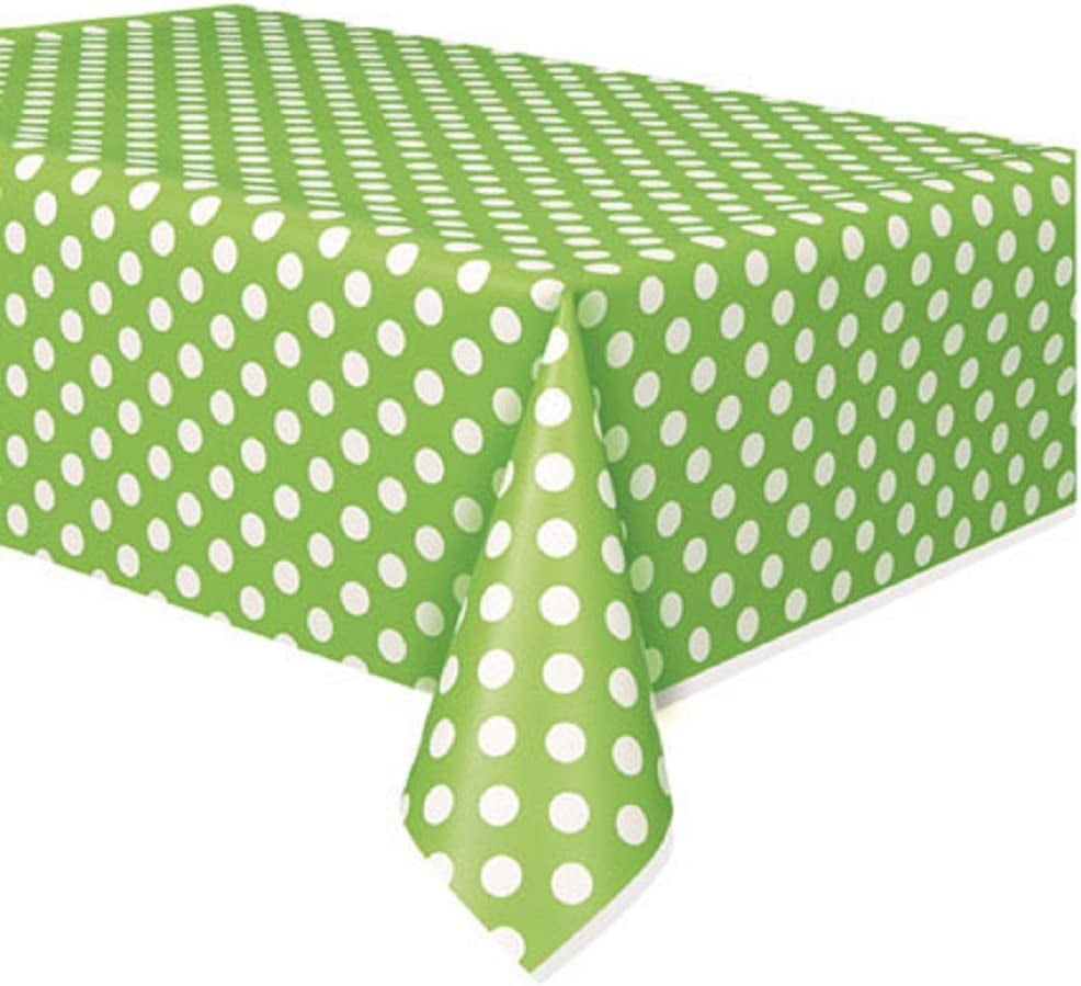 PMU Polka Dot Table Cover Lime Green Plastic Rectangle 54" x 84