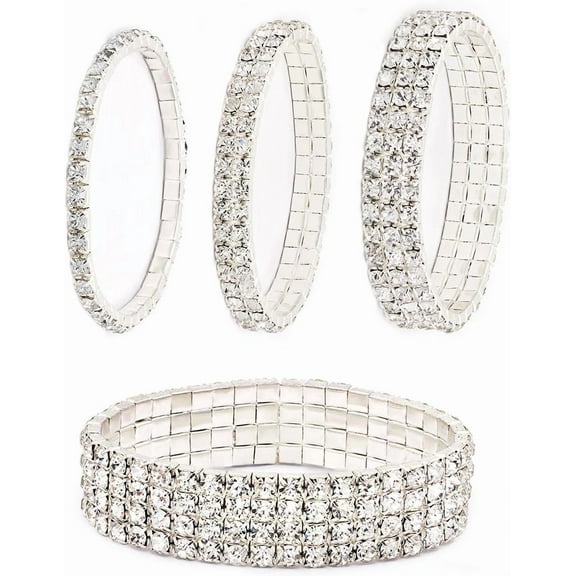 Yoqb Rhinestone Stretch Bracelets Set Dainty Cubic Zirconia Classic Stretch Tennis Bracelet for Women Silver Chic Bracelets Trendy Jewelry Gift for Women A1015