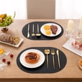 thumbnail image 5 of Vaukki Oval Vinyl Placemats Set of 6, Waterproof Faux Leather Table Mats, Heat Resistant Non Slip Wipeable for Dining Table, Black, 5 of 12