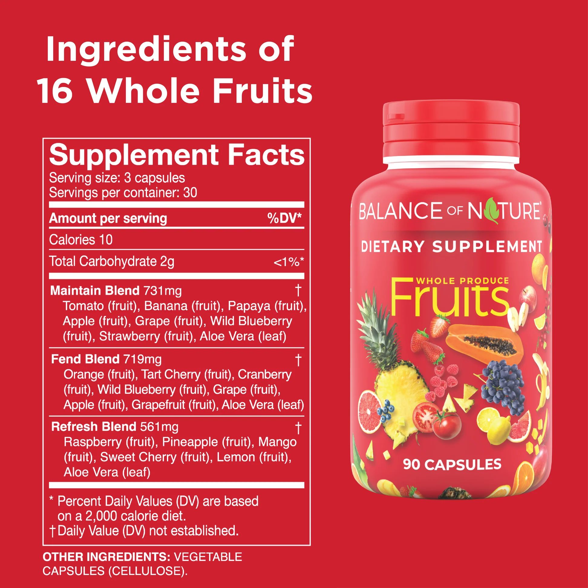Balance of Nature Fruits Whole Food Dietary Supplement Capsules, 90 Count