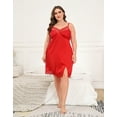 thumbnail image 2 of HDE Women's Plus Size Nightgown V Neck Satin Lace Chemise Red 4X, 2 of 6