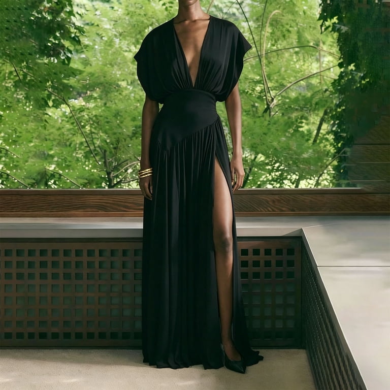 deep plunge v neck maxi dress Sylvie Plunge V-Neck Maxi Dress