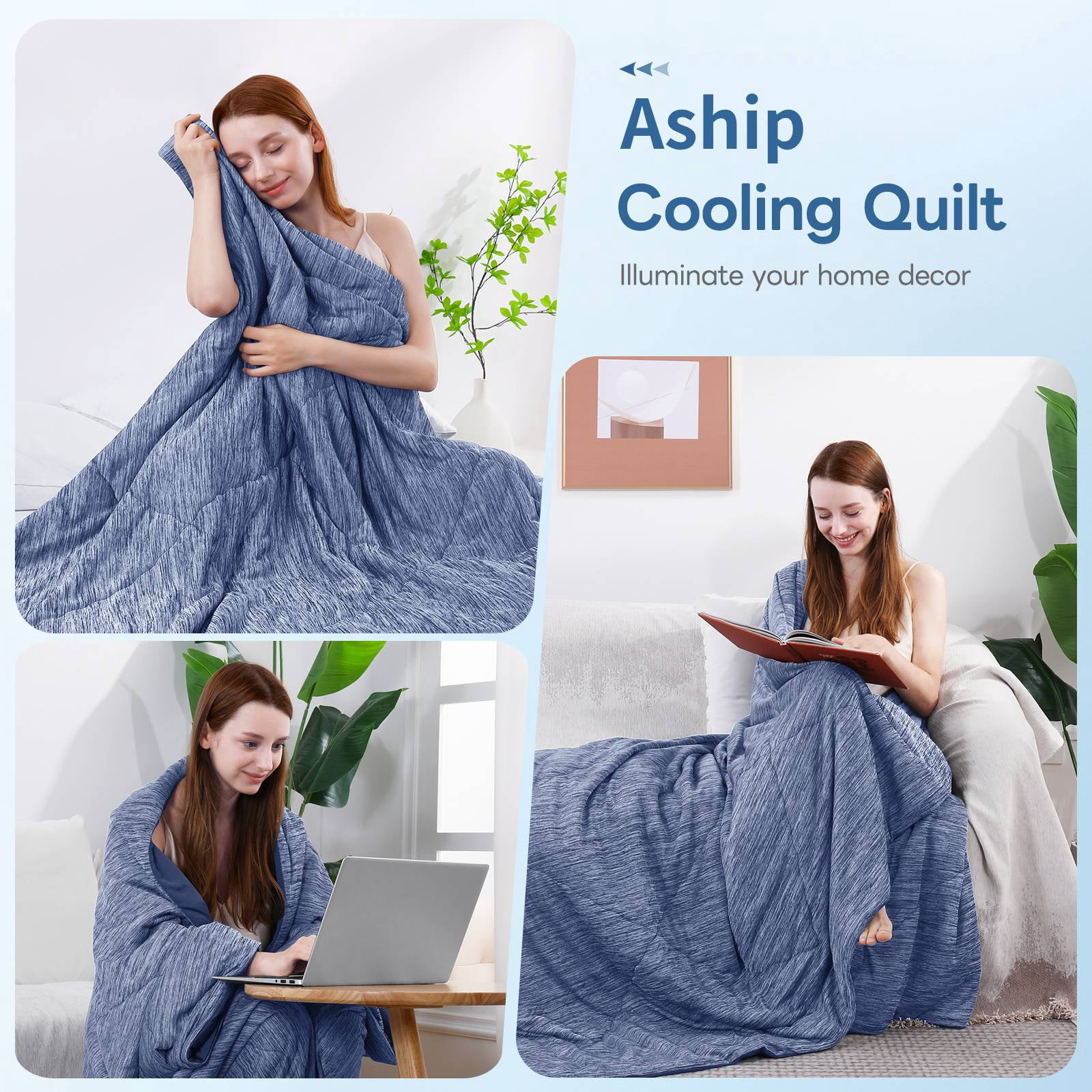Aship Cooling Comforter King Size, Double Sided Summer Comforter for Hot Sleepers, Q-Max>0.45, Arc-Chill Fabric, Lightweight Breathable Cooling Quilt 91*108 in