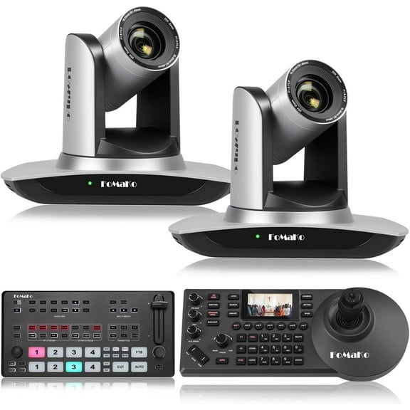 FoMaKo AI Auto Tracking HDMI PTZ Camera, 20x Optical Zoom(2pcs), KC608 Pro PTZ Conroller, M1 Video Mixer Switcher, for Church Services Worship Education,PTZ Bundle(FMK12UH X2 M1 KC608 Pro