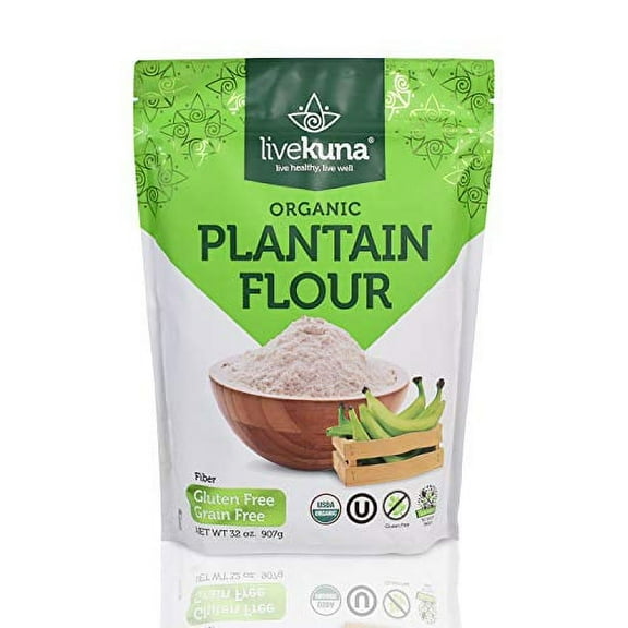 LiveKuna Organic Plantain Flour, Gluten-Free All-Purpose and Wheat Flour Alternative, 32oz