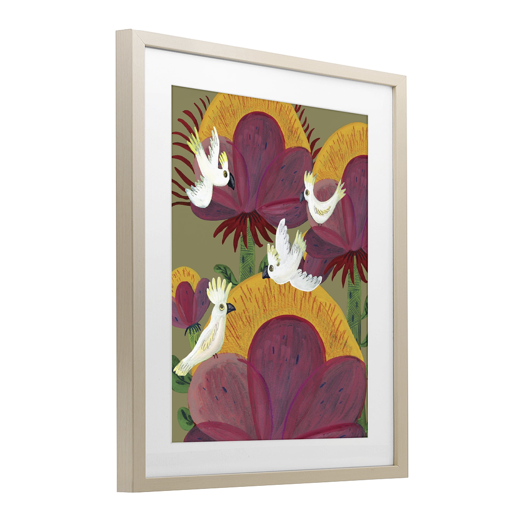 Stupell Industries Tropical Cockatoos & Plants Birch Framed Print Under Glass, design by Kay Widdowson