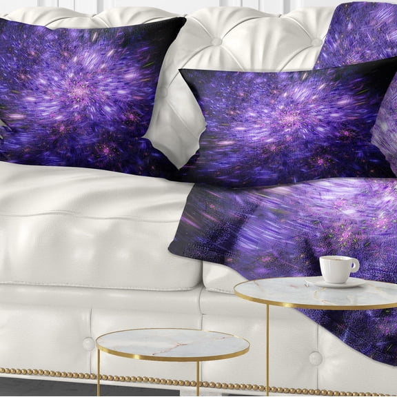 Designart Purple Fireworks on Black - Abstract Throw Pillow - 12x20