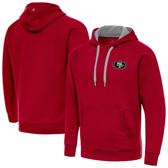 Men's Antigua Scarlet San Francisco 49ers Brushed Carbon Victory Pullover Hoodie