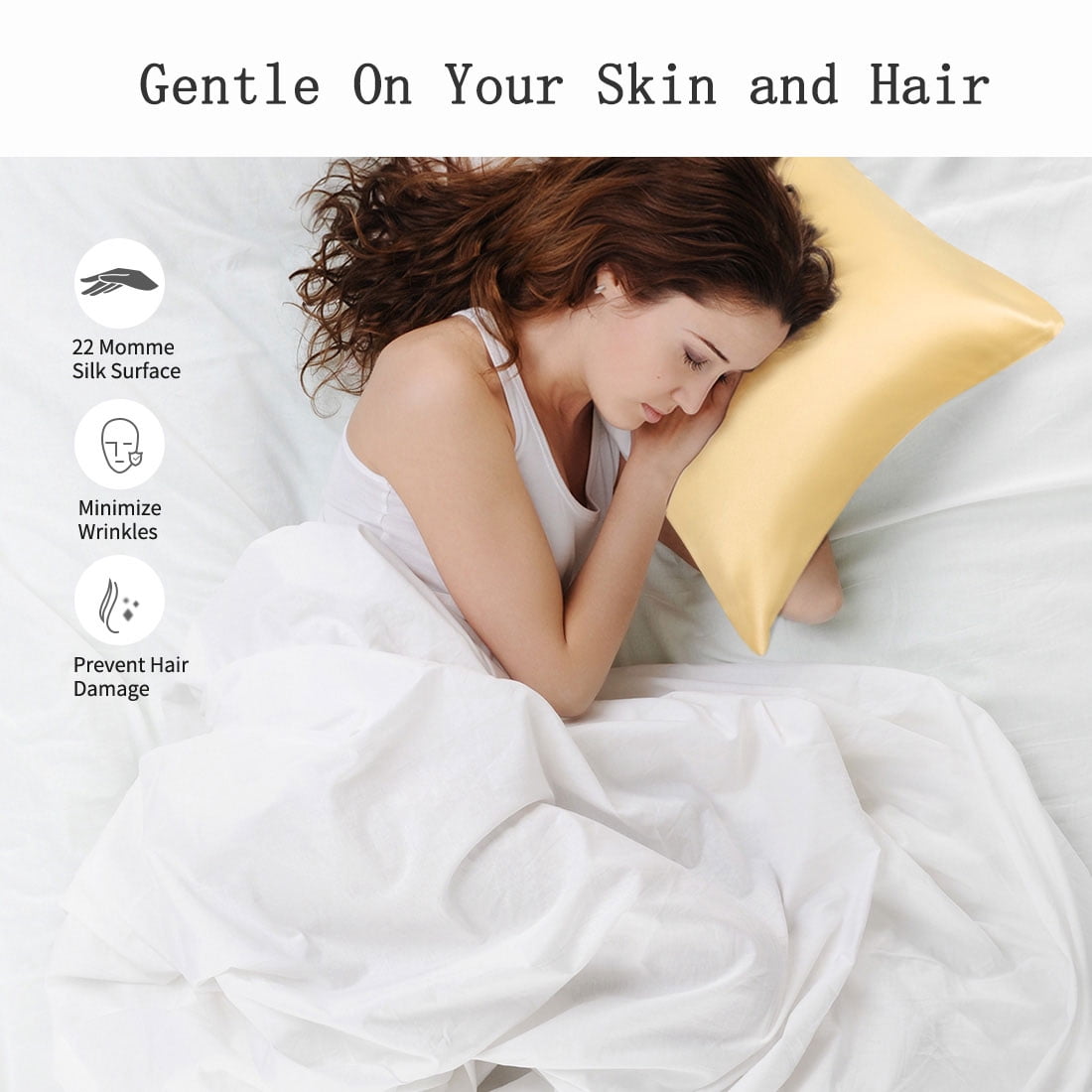 PiccoCasa 22 Momme Silk Pillowcase for Hair and Skin, King Champagne