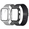 thumbnail image 1 of 2 Pack ALMNVO Milanese Band for Apple Watch Bands with Case 38mm, Stainless Steel Mesh Milanese Loop with Glass Screen Protector Case for Apple Watch Series 3,2,1,silver/black, 1 of 6