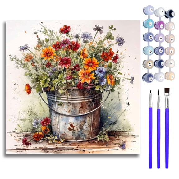 Mosaflare Vintage Flowers Paint by Numbers Kit for Adults and Beginners,DIY Craft Art 16"x16" Canvas