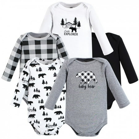 

Hudson Baby Infant Boy Cotton Long-Sleeve Bodysuits Baby Bear Gray Black 5-Pack 6-9 Months