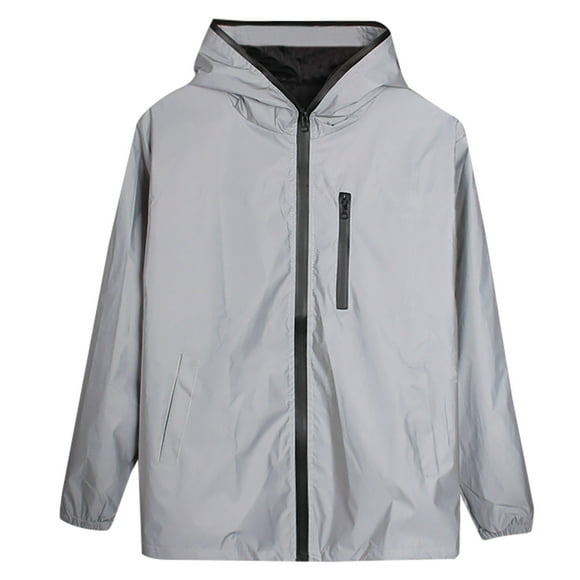 CEHVOM Men Casual Solid Luminous Assault Windbreaker Reflective Zipper Top Coat Sales