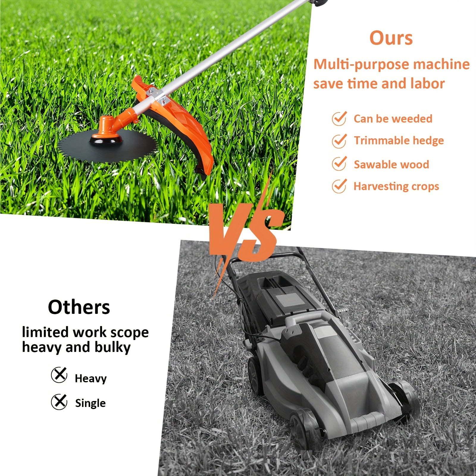 52cc 6 In 1 Multi Functional Garden Trimming Tools, Gas Powered String Trimmer, Weed EaterGas Powered Hedge Trimmer Lawn Edger, Long Reach Pole Saw For Tree Trimming BranchBrush Cutter