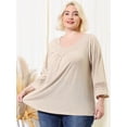 thumbnail image 2 of Women Plus Size Crochet Panel Kimono Raglan Sleeves Ruched Front Tops Apricot 4X, 2 of 6