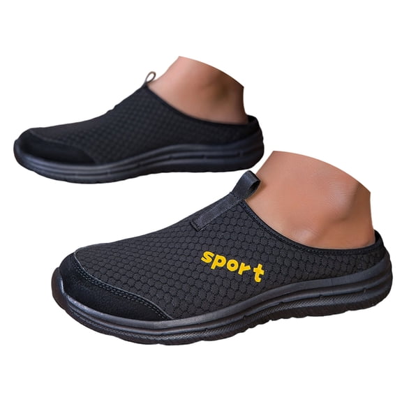 Dakaela Men's Slip on Mules with Arch Support Comfortable Closed Toe Open Back Sneakers Indoor Outdoor Mesh Breathable Walking Casual Loafers Black,7.5