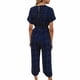 thumbnail image 4 of Gibobby Mono Corto Informal Mono de bolsillo con cuello en V estampado con cintura elástica y pantalones casuales de punto ondulado para mujer(Azul marino， M), 4 of 5