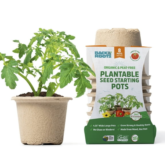 Back to the Roots 4.25" Organic Biodegradable Seed Starting Pots, Plantable Fiber (8 Pack)