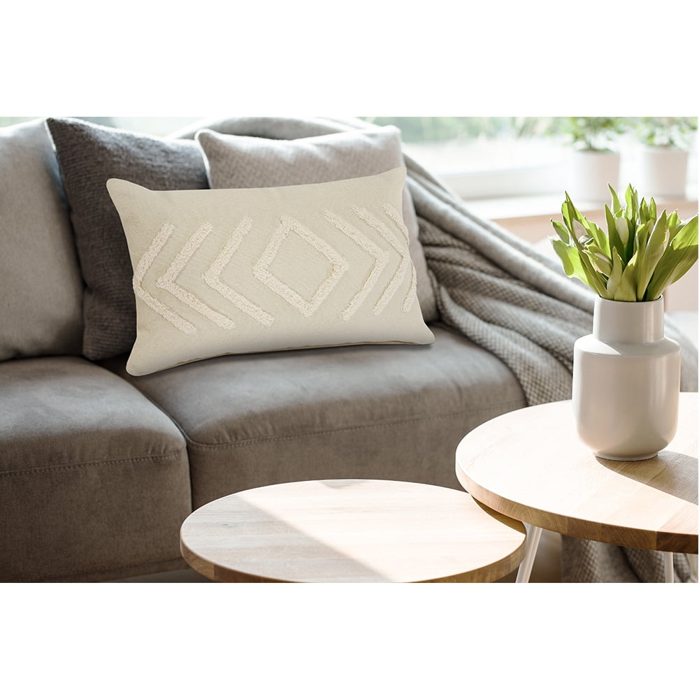 Ox Bay Woven Paths Directional Diamond Lumbar Throw Pillow, 16" x 24", Off-White