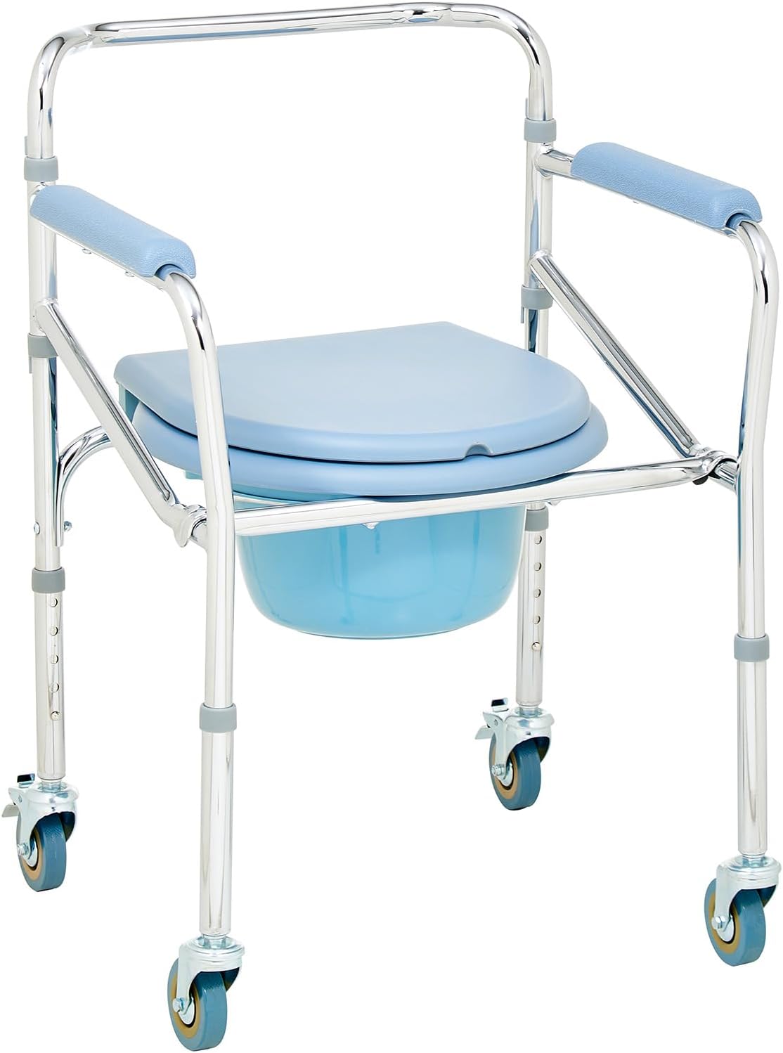 Portable Rollator Commode Chair with Dual Brakes,Indoor Toilet Chair - Mobility Aid for Elderly & Disabled, Safe & Comfortable Bathroom Support,Weight Capacity 250lb.