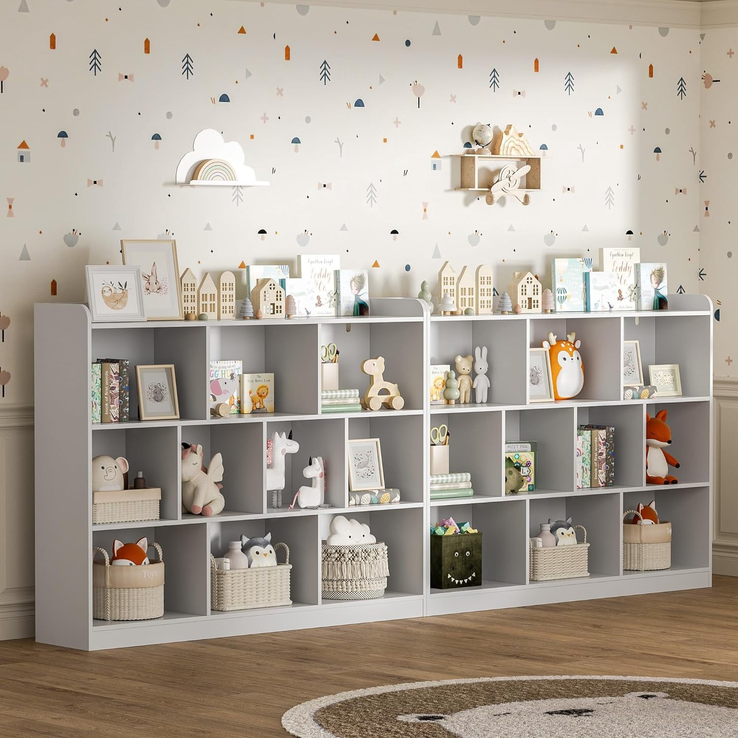 DIYART White Wood Bookcase with 3 Tier Open Shelves, 10-Cube Storage Shelf, 55.1" W x 42.5" H