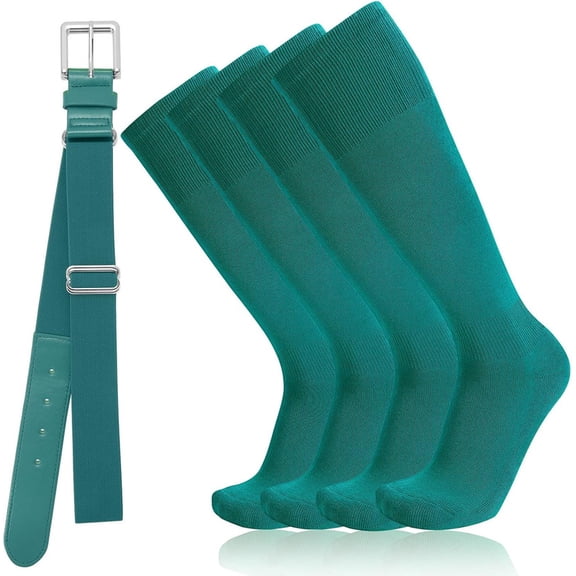 MQINFFDG Baseball or Softball Socks and Belt Combo Set 2 Football Baseball Socks with Softball Belt for Youth Boys Kids Dark Green