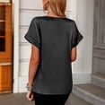 thumbnail image 4 of Estrela Camiseta de satén con cuello en V para mujer con bolsillo de manga corta cómoda y moderna camiseta informal para mujer Top negro XL, 4 of 6