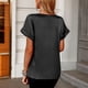 thumbnail image 4 of Estrela Camiseta de satén con cuello en V para mujer con bolsillo de manga corta cómoda y moderna camiseta informal para mujer Top negro S, 4 of 6