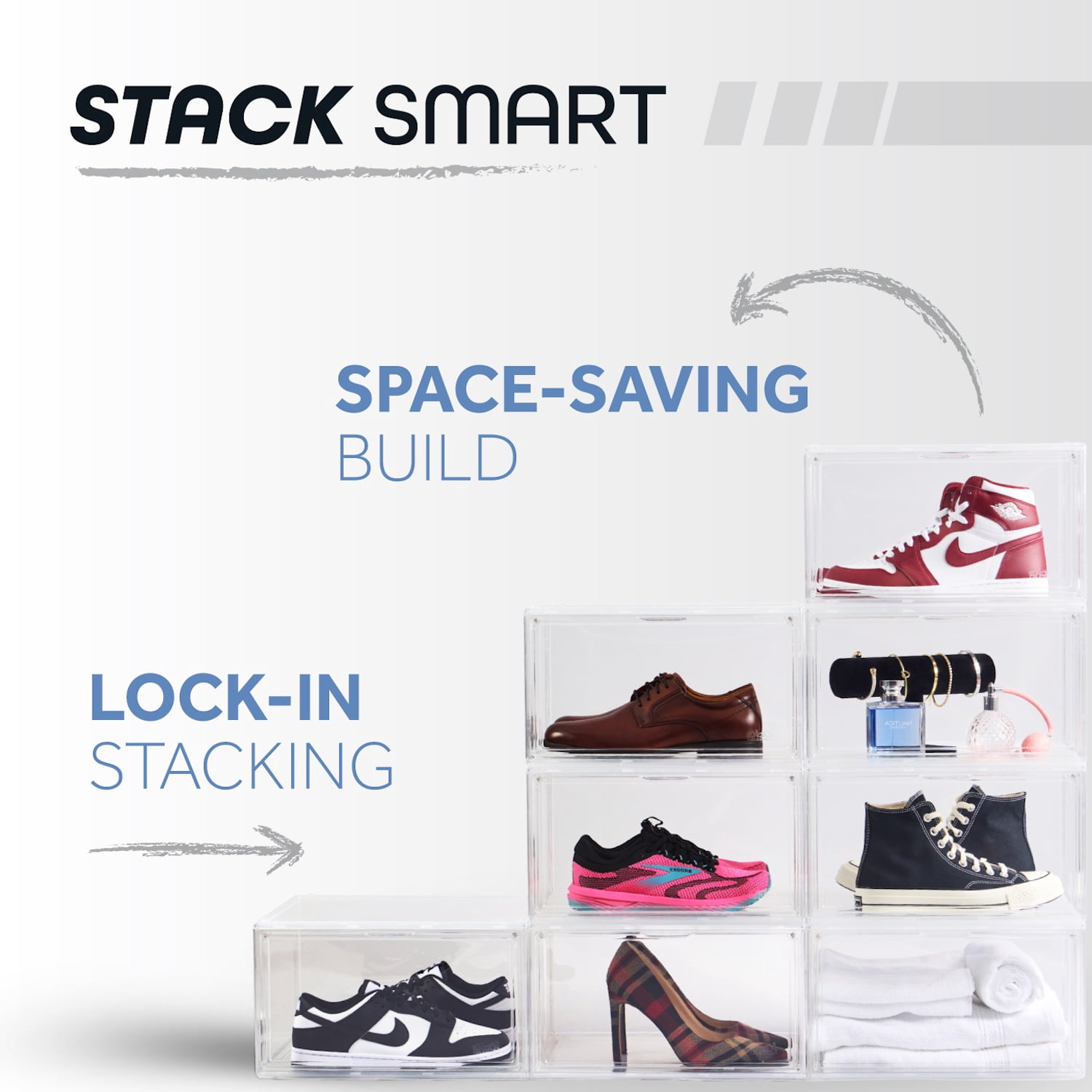 Kicks & Co XL Clear Plastic Shoe Storage Box, Stackable with Lids for Sneakers up to Size 13, 2 Pack