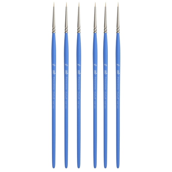 Princeton Select Artiste Short Liner Brush, Synthetic Bristles, Short Handle Mixed Media Paintbrush, Jewel Blue, Size 18/0, Pack of 6