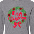 thumbnail image 4 of Inktastic Merry Christmas Wreath with Red Bow and Ornaments Long Sleeve T-Shirt, 4 of 5