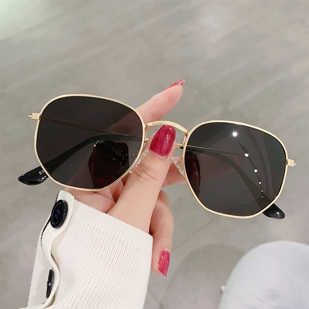 Becaristey Men Women Fashion Hexagon Shape Polarized Lens Lightweight Frame PC Hexagon Men Women Comfortable gold frame C8 1Set