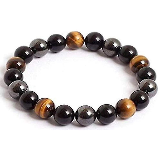 Pulsera de hematita, obsidiana negra y triple ojo de tigre