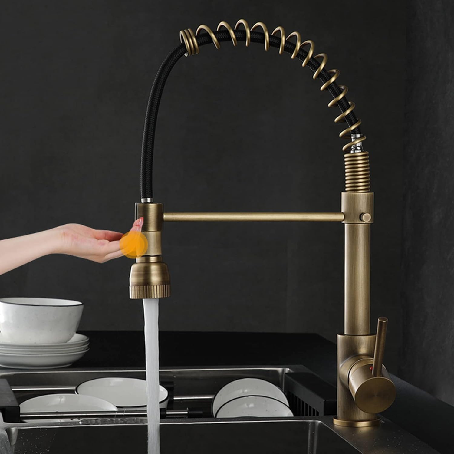Touch Sensor Pull Out Kitchen Faucets Brass Antique Kitchen Faucet Hot and Cold Water Swivel Kitchen Sink Touch Faucet
