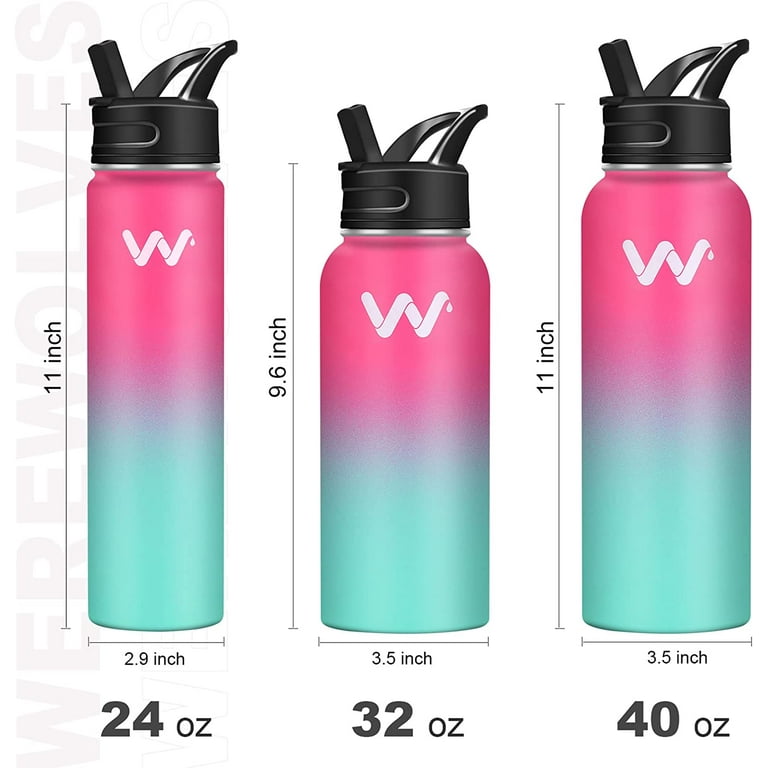 24 oz Insulated Water Bottle with Straw Lid & Spout Lid,Reusable Wide Mouth Vacuum Stainless Steel Water Bottle, Size: 24oz, Black